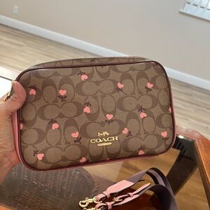 Coach Jes Heart Brown and Pink Crossbody Bag. Limited Edition